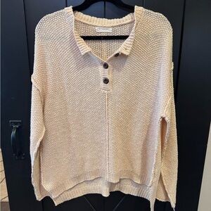 By Together Cream Knit Button-Henley Sweater